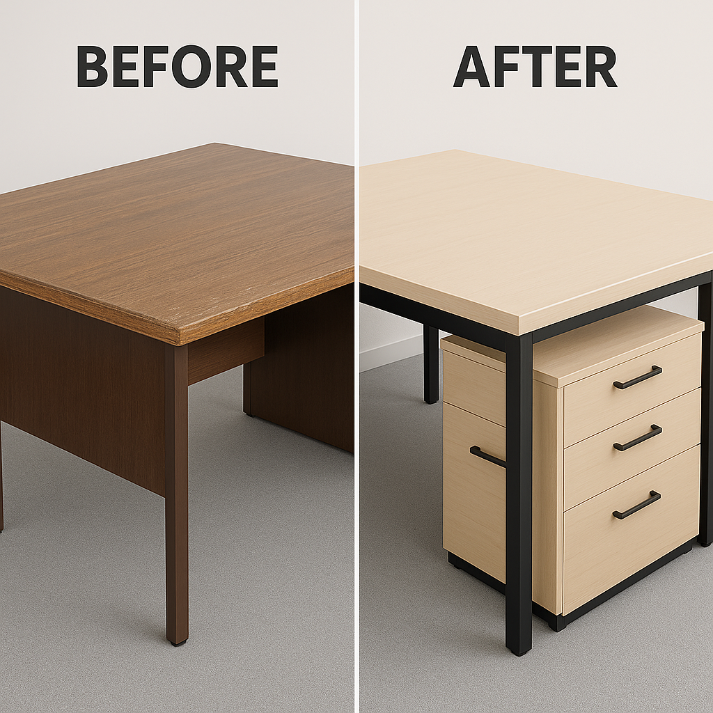 Before and after PVC edge banding application